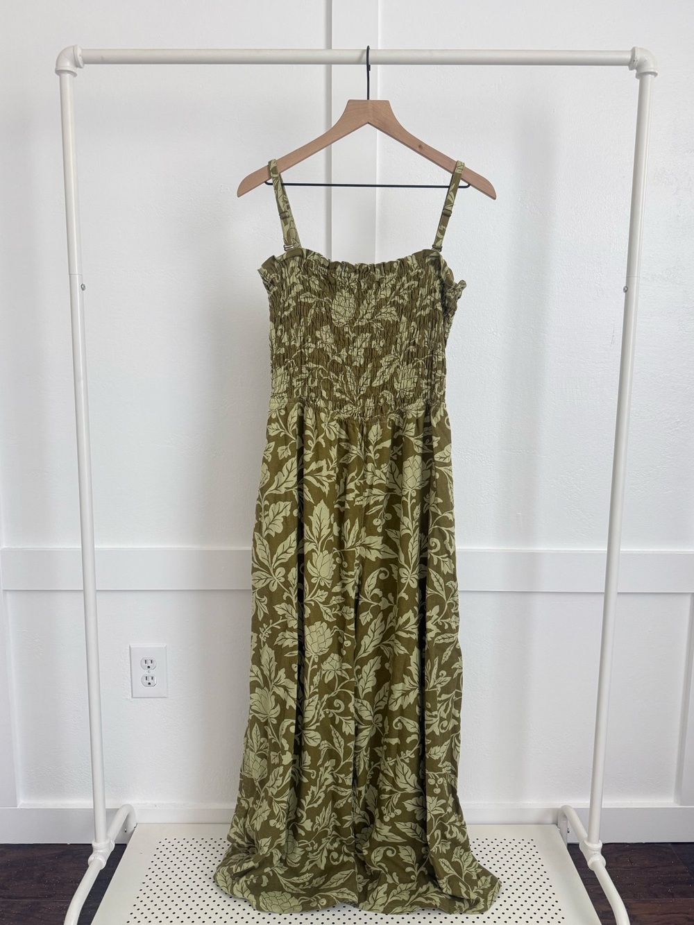 Anthropologie Pilcro Green Smocked Printed Linen Jumpsuit